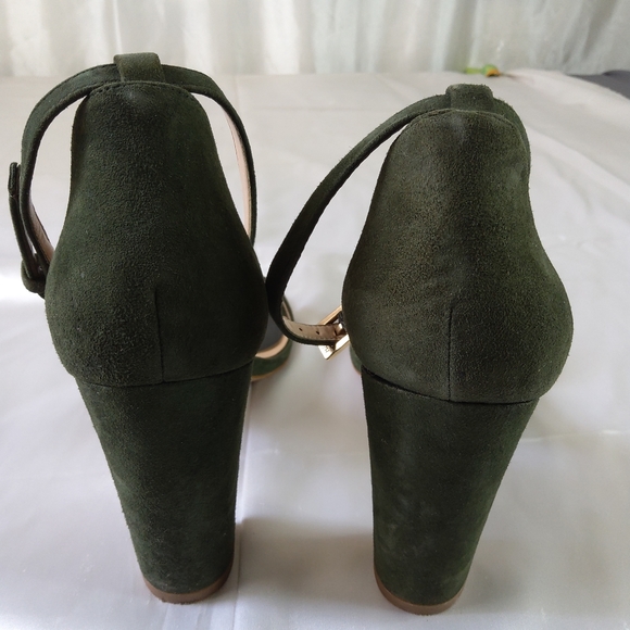 ALDO MYLY Women Block High Heel Suede Shoes Size 10 Dark Green Color Ankle Strap - Picture 3 of 12
